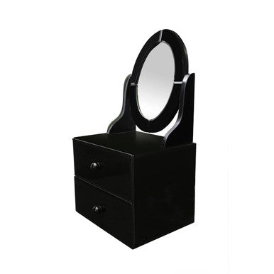 Black Glass Vanity Mirror with Drawers