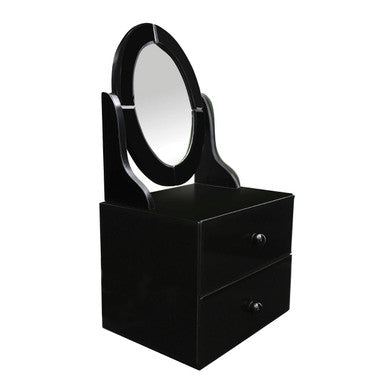 Black Glass Vanity Mirror with Drawers