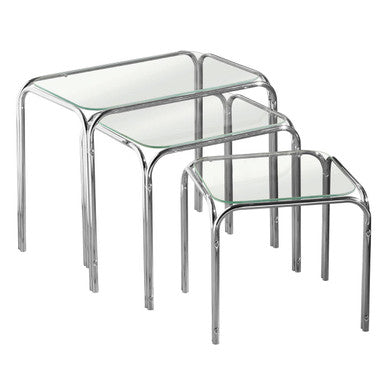 Clear Glass Set of 3 Nest of Tables with Chrome Finish Legs
