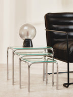 Clear Glass Set of 3 Nest of Tables with Chrome Finish Legs