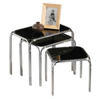 Black Glass Set of 3 Nest of Tables with Chrome Finish Legs