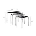 Black Glass Set of 3 Nest of Tables with Chrome Finish Legs
