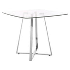 Clear Glass Square Dining Table with Silver Finish Legs
