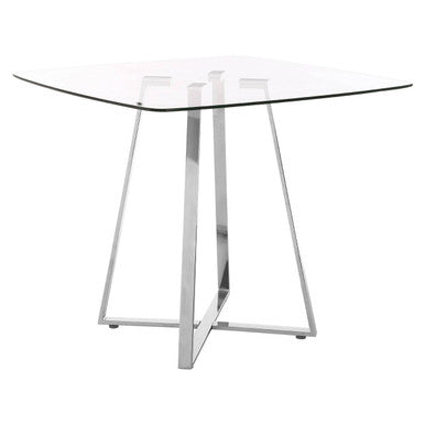 Clear Glass Square Dining Table with Silver Finish Legs