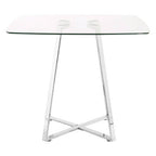Clear Glass Square Dining Table with Silver Finish Legs