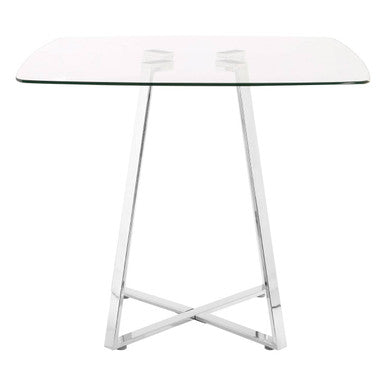 Clear Glass Square Dining Table with Silver Finish Legs