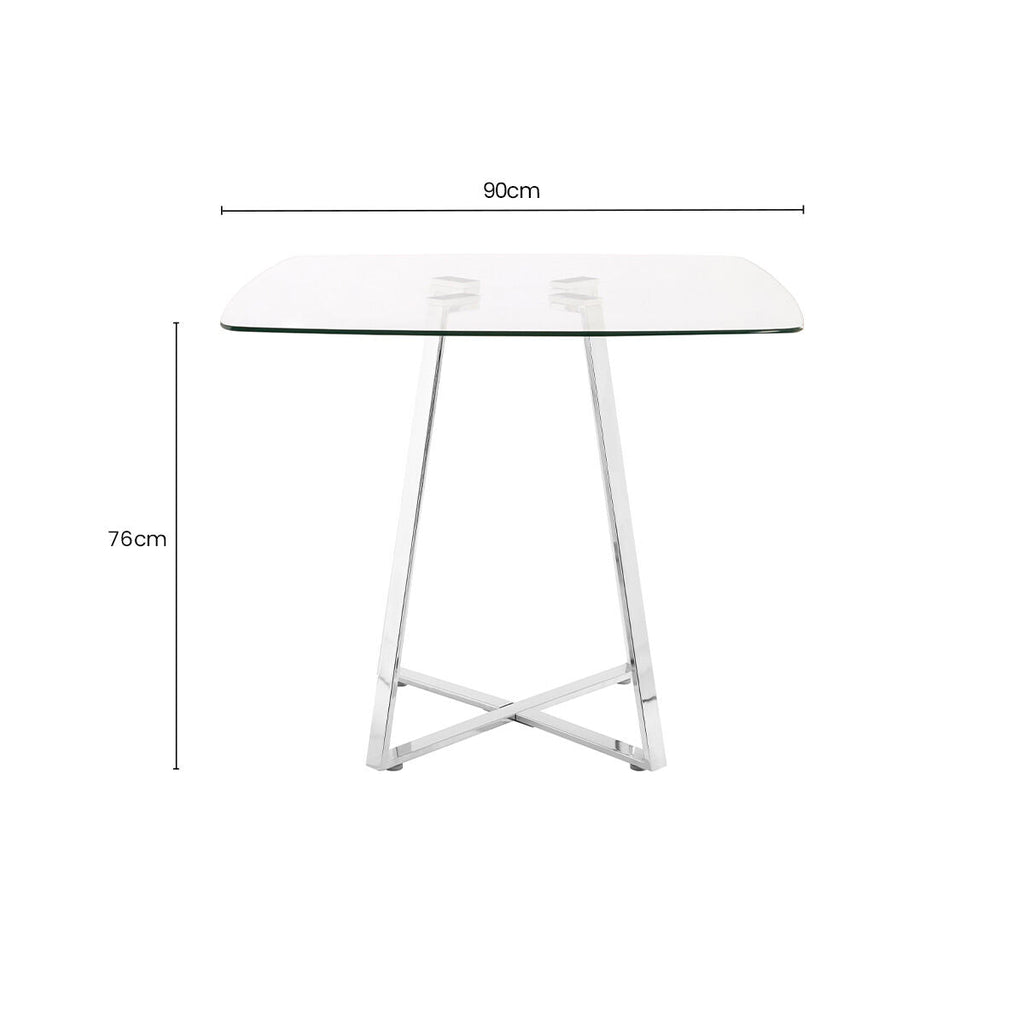 Clear Glass Square Dining Table with Silver Finish Legs