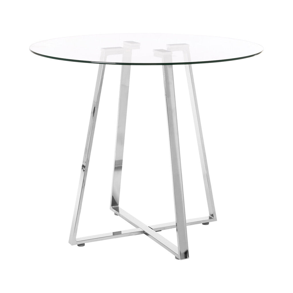 Clear Glass Round Dining Table with Silver Finish Legs
