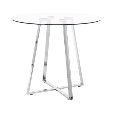 Clear Glass Round Dining Table with Silver Finish Base