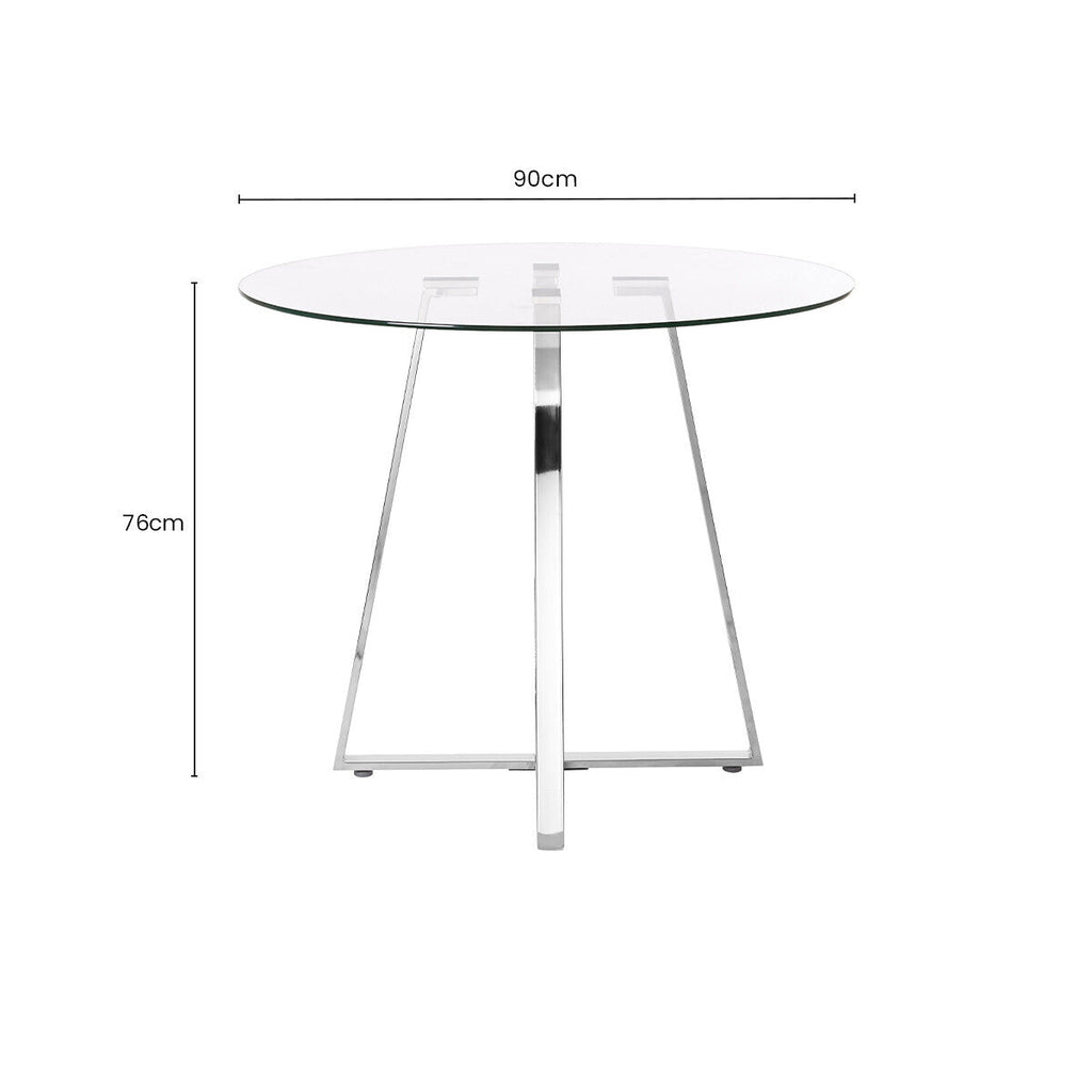 Clear Glass Round Dining Table with Silver Finish Legs