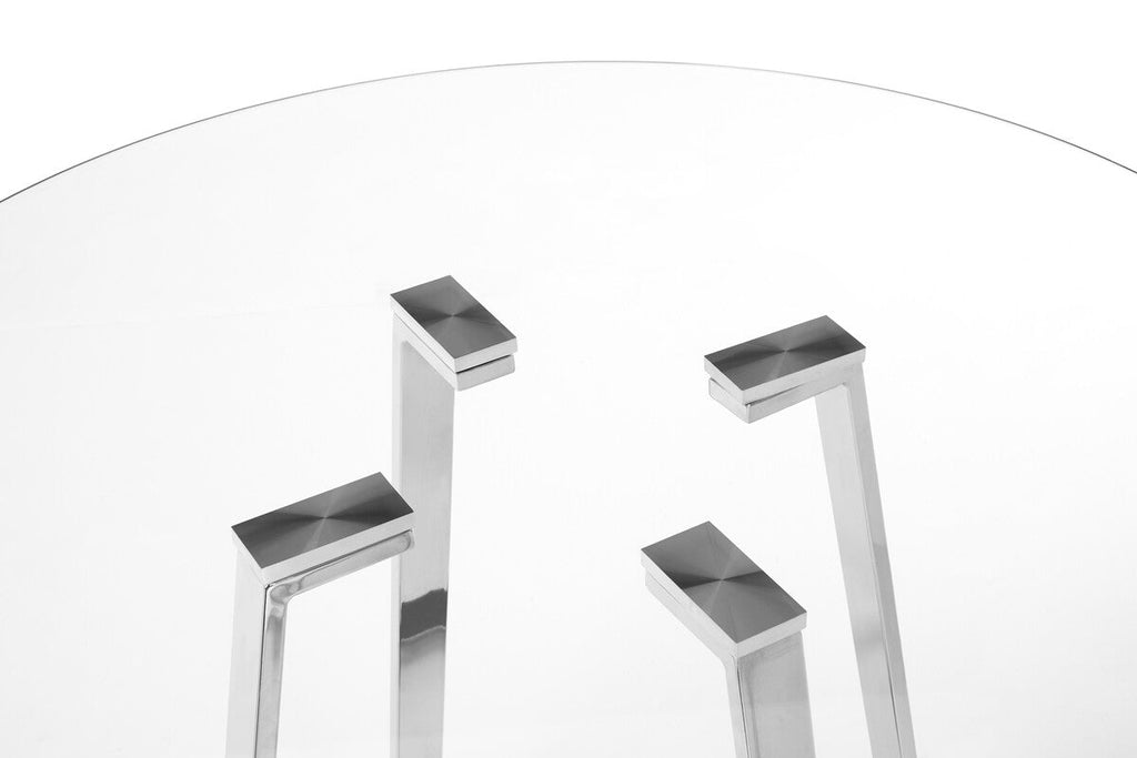 Clear Glass Round Dining Table with Silver Finish Legs