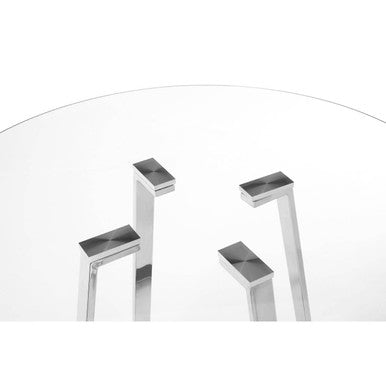 Clear Glass Round Dining Table with Silver Finish Base