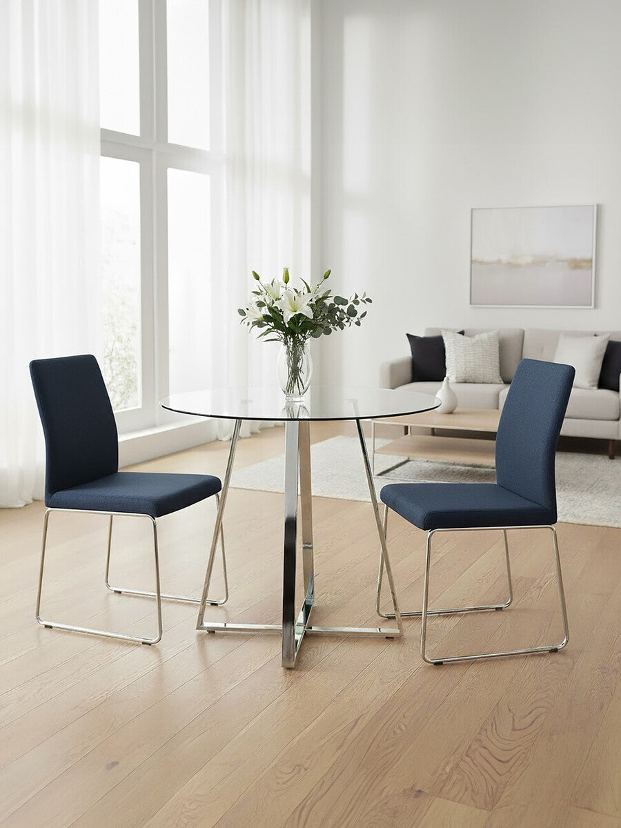 Clear Glass Round Dining Table with Silver Finish Legs