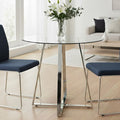 Clear Glass Round Dining Table with Silver Finish Base