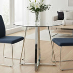 Clear Glass Round Dining Table with Silver Finish Base
