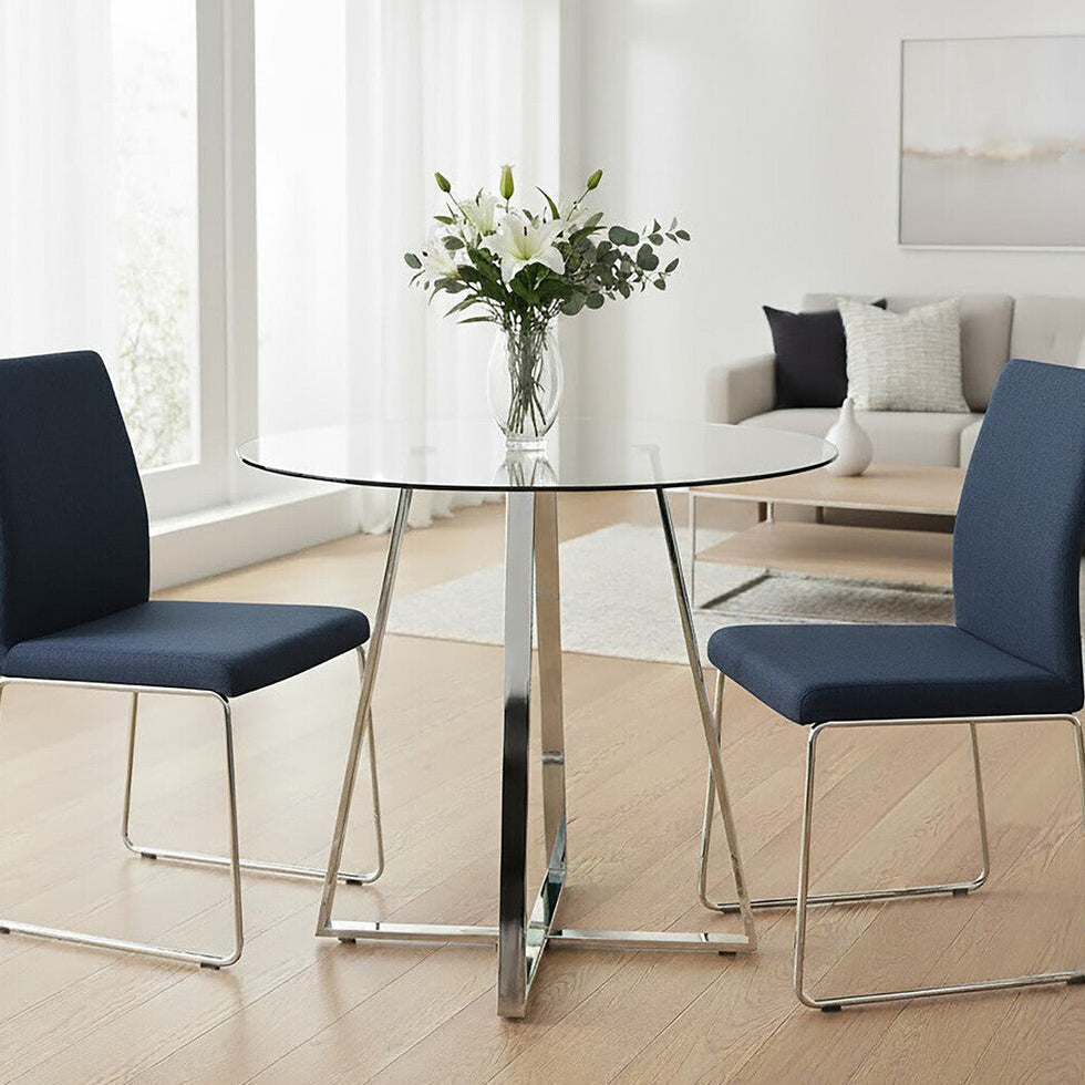 Clear Glass Round Dining Table with Silver Finish Legs