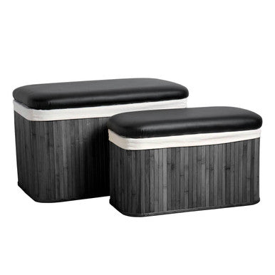 Black Set of 2 Bamboo Storage Ottoman