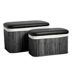 Black Set of 2 Bamboo Storage Ottoman