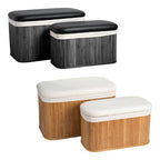 Black Set of 2 Bamboo Storage Ottoman
