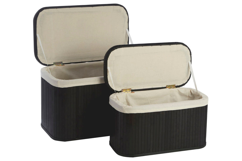 Black Set of 2 Bamboo Storage Ottoman