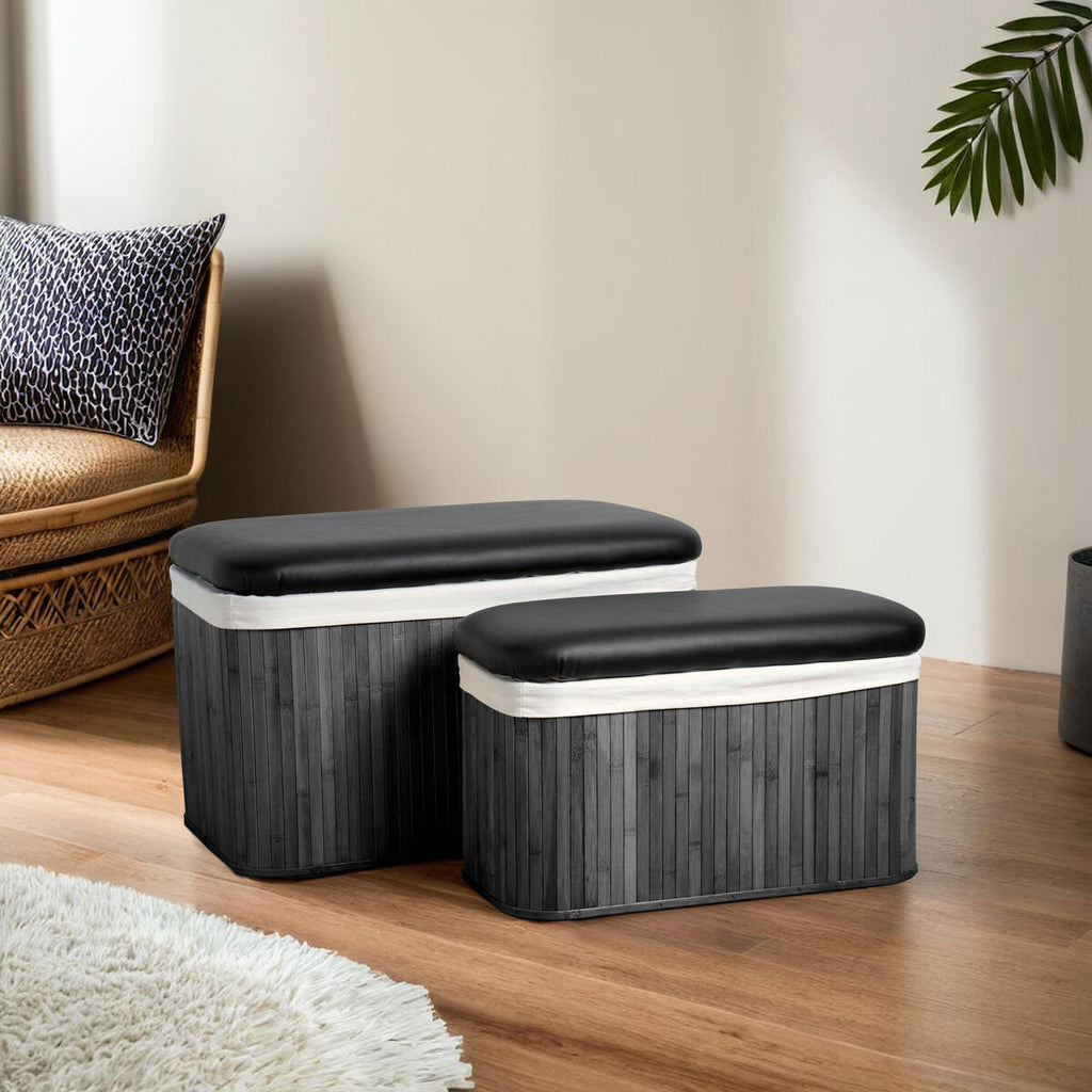 Black Set of 2 Bamboo Storage Ottoman