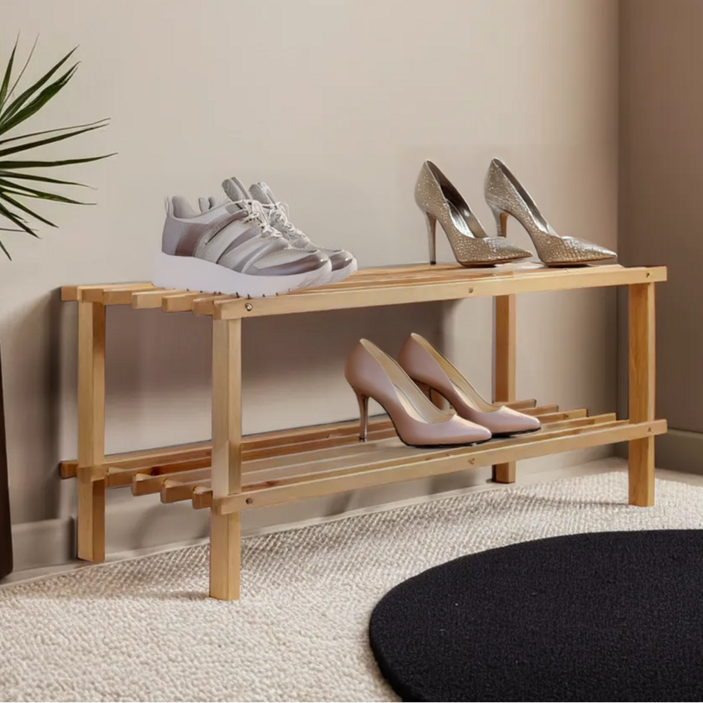 Natural Cedar Wood 2 Tier Shoe Rack