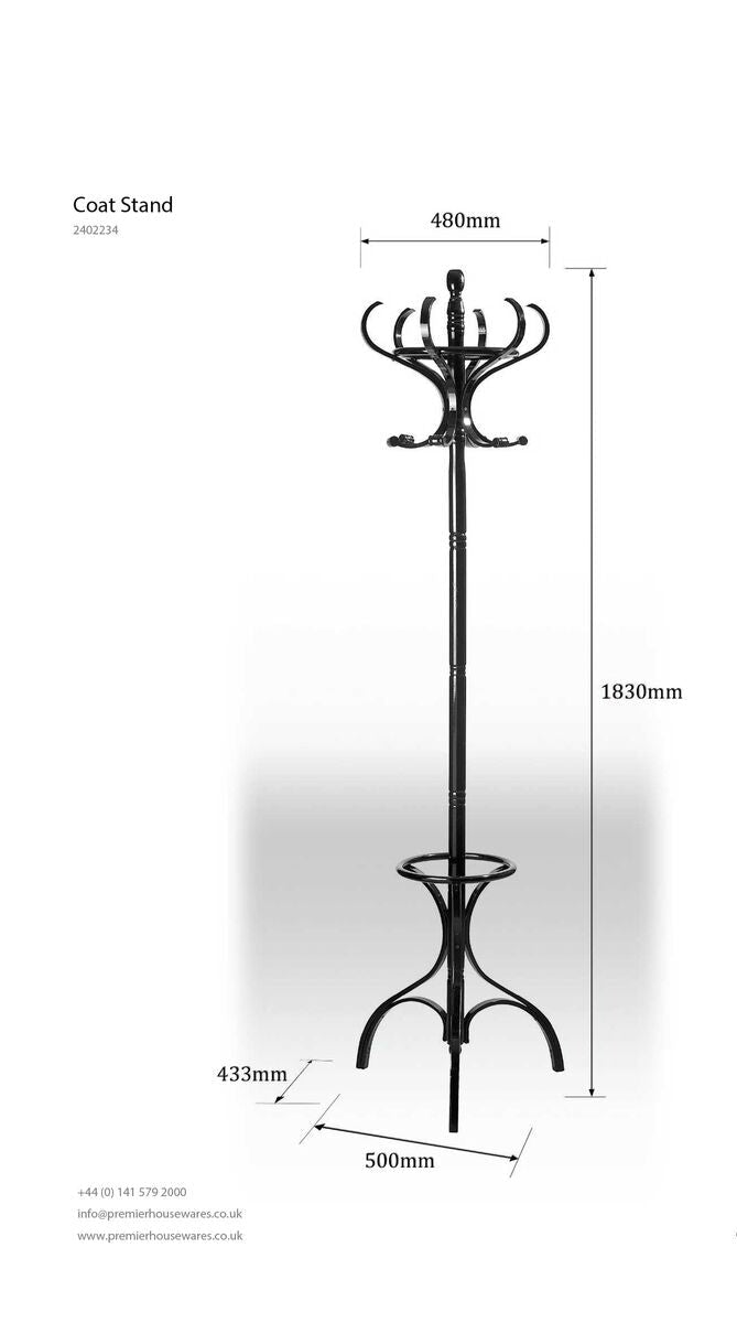 Black Finish Floor Standing Coat Stand