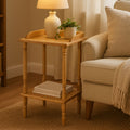 Natural Tropical Hevea Wood Side Table with Lower Shelf