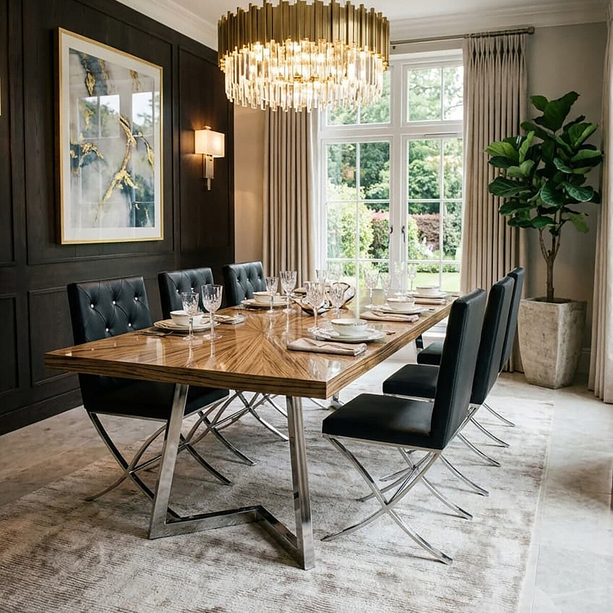 Black Leather Effect Chair with Stainless Steel Cross Legs