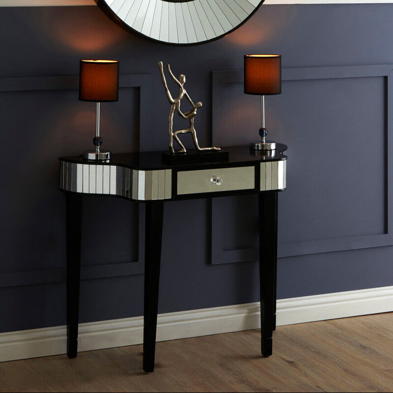 Black and Mirrored 1 Drawer Console Table