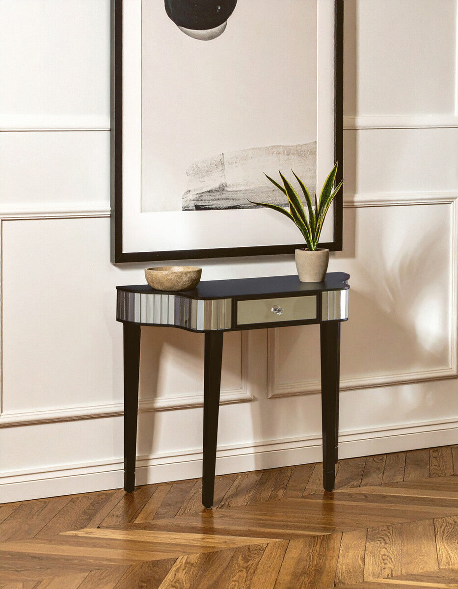 Black and Mirrored 1 Drawer Console Table