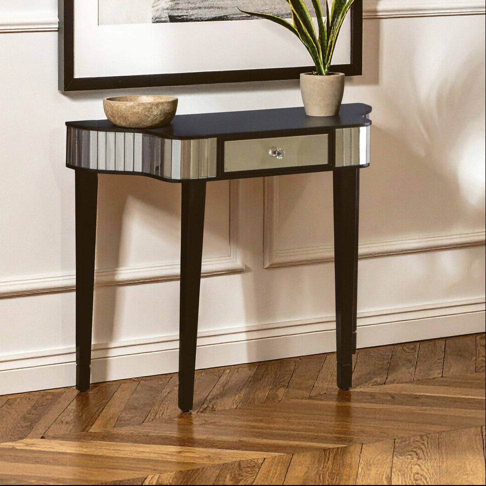 Black and Mirrored 1 Drawer Console Table