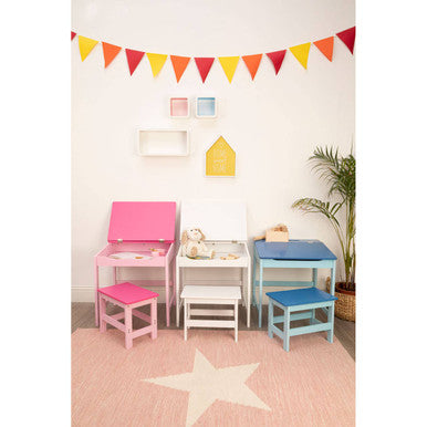 Blue Kids Desk and Stool Set with Storage