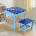Blue Kids Desk and Stool Set with Storage