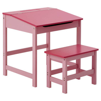 Pink Kids Desk and Stool Set with Storage