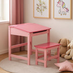 Pink Kids Desk and Stool Set with Storage
