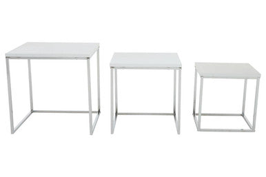 Matt White and Chrome Finish Set of 3 Nesting Tables