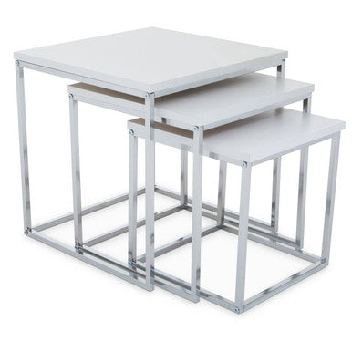 Matt White and Chrome Finish Set of 3 Nesting Tables