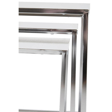 Matt White and Chrome Finish Set of 3 Nesting Tables