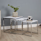 Matt White and Chrome Finish Set of 3 Nesting Tables