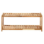 2 Tier Walnut Wood Shoe Rack