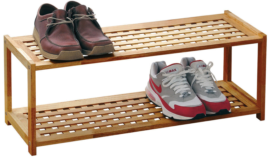 2 Tier Walnut Wood Shoe Rack