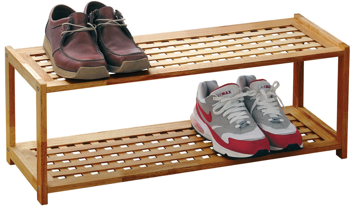 2 Tier Walnut Wood Shoe Rack