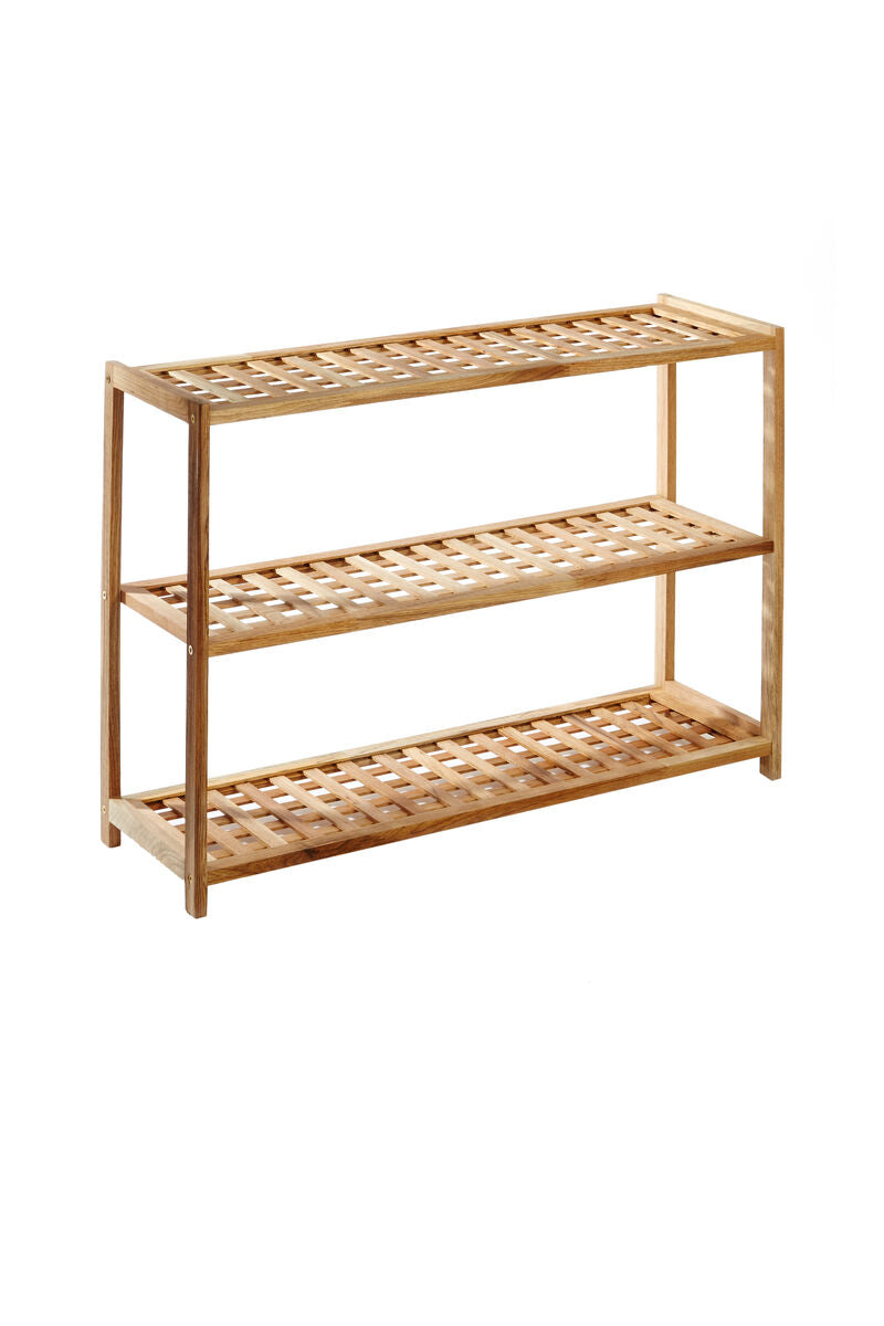 3 Tier Walnut Wood Grid Design Shoe Rack