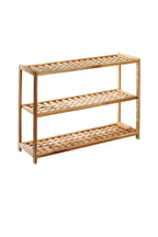 3 Tier Walnut Wood Grid Design Shoe Rack