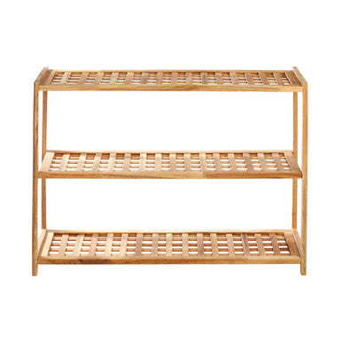 3 Tier Walnut Wood Grid Design Shoe Rack