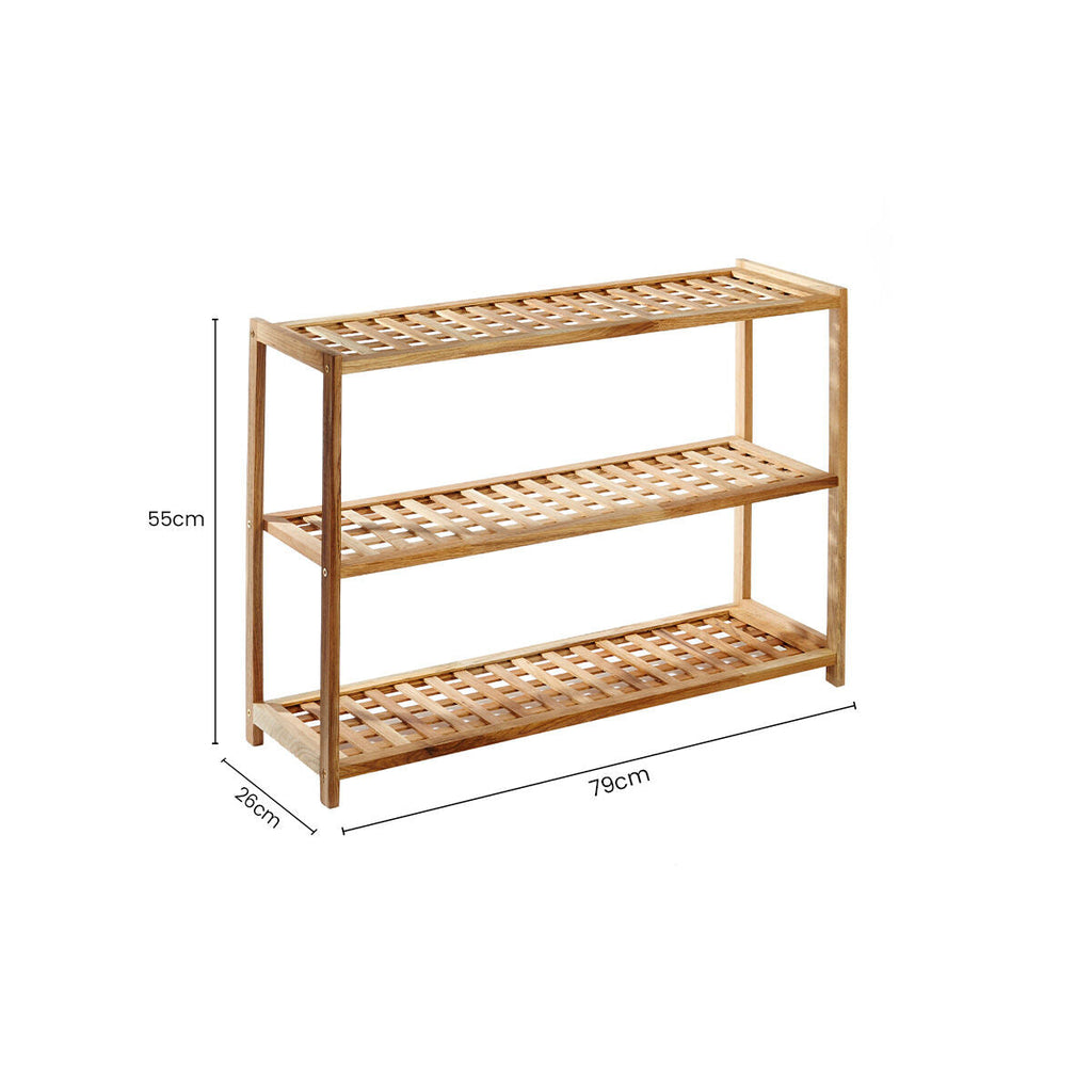 3 Tier Walnut Wood Grid Design Shoe Rack