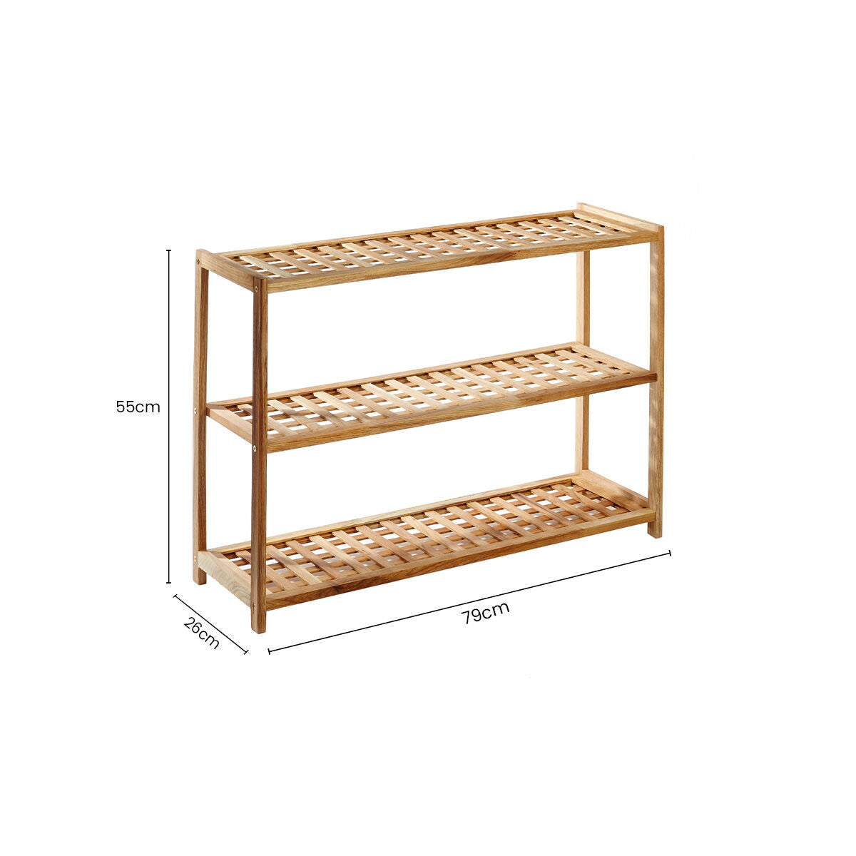 3 Tier Walnut Wood Grid Design Shoe Rack