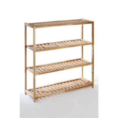 4 Tier Walnut Wood Grid Design Shoe Rack
