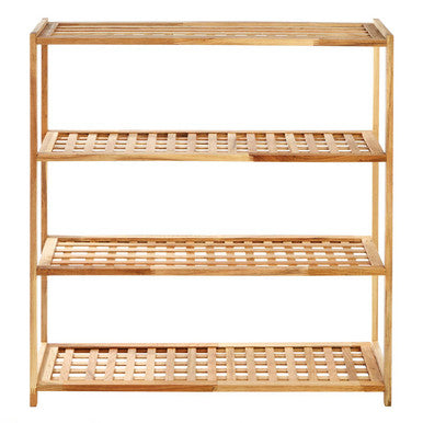 4 Tier Walnut Wood Grid Design Shoe Rack